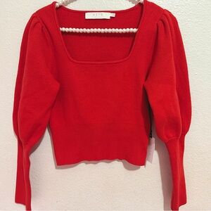 ASTR The Label Square Neck Puff Shoulder Juliet Sleeve Sweater Top NWT